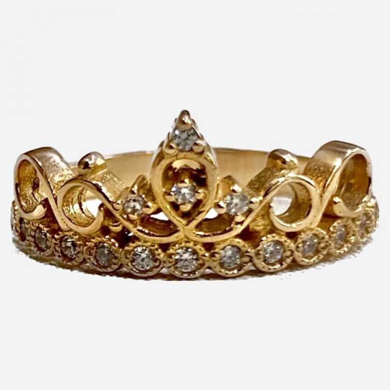 Кольцо "Корона" с фианитами из золота 585 пробы арт.К475 18,5